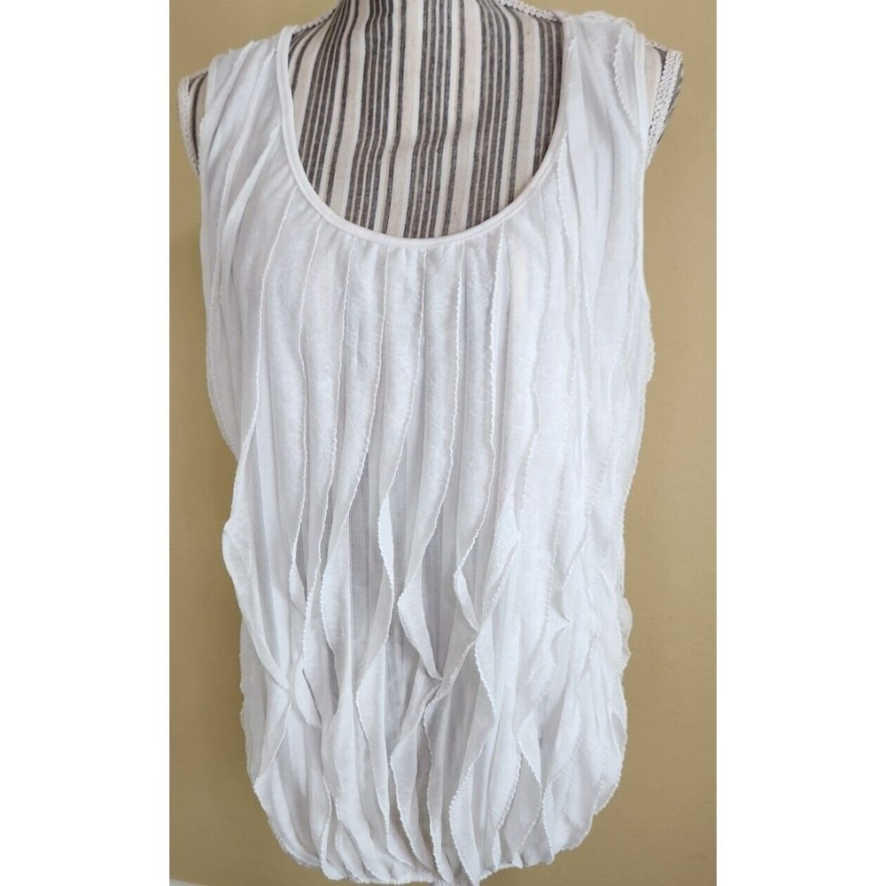 corvia Scoop‎ Neck Festival Preppy White Ruffle Flowy Tank Top Sleeveless Blouse